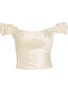 LoveShackFancy White Satin Puff Ruffle Sleeve Corset Crop Top Size 4